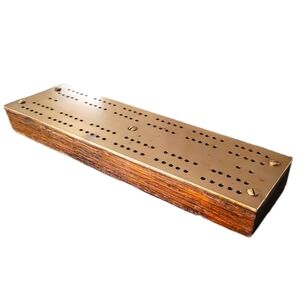 Antique Brass Top Walnut Wood Cribbage Board